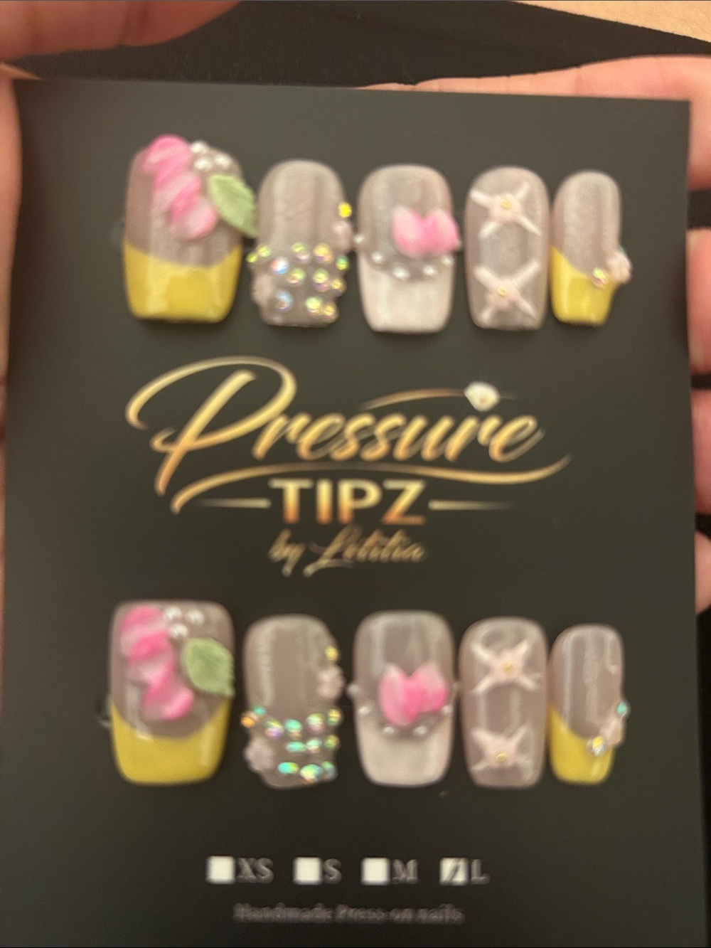 - Gray & Yellow Floral Press-On Nails